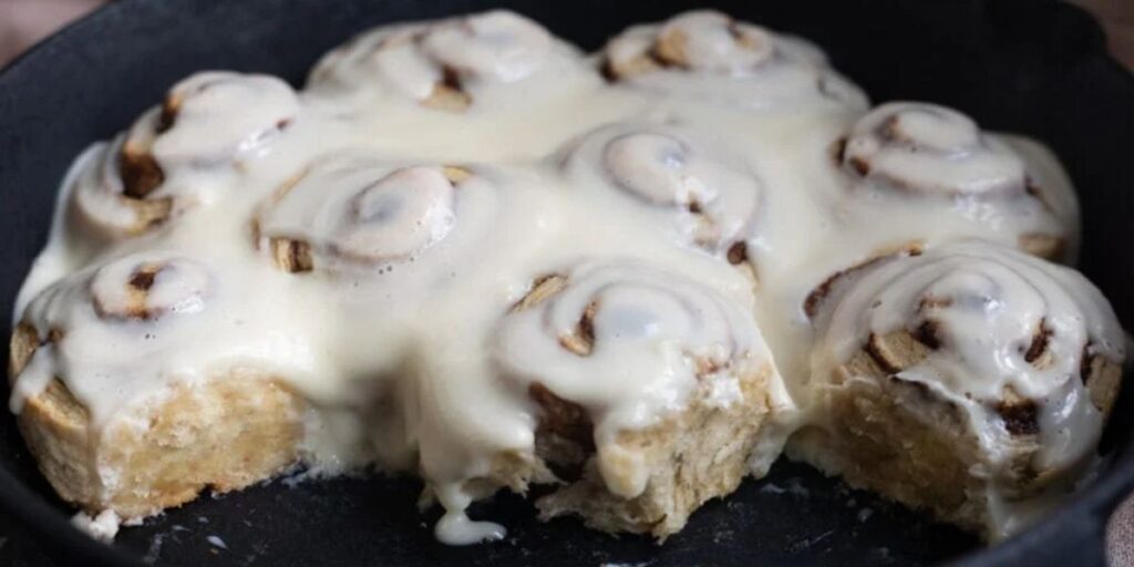 Cream Cheese Frosting on sourdough cinnamons