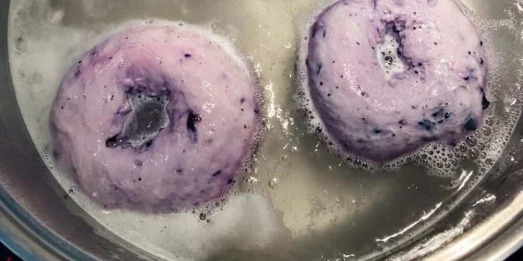 blueberry bagel in boiling bath